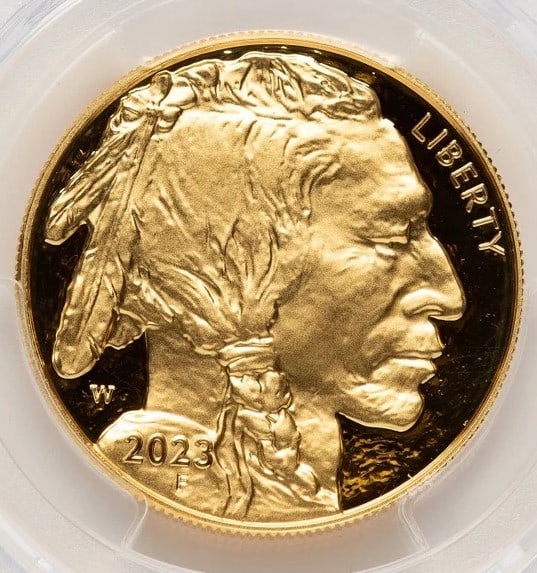 2023-W PROOF GOLD BUFFALO 1 OZ AR THOMAS CLEVELAND AMERICANA: 2023-W Proof Gold Buffalo 1 oz AR Thomas Cleveland Americana Year: 2023 Composition: GOLD Denomination: $50 Country of Origin: United States Accessories: None Accessories Notice: When purchasing pr