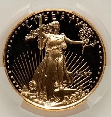1997-W $10 QUARTER-OUNCE GOLD EAGLE: 1997-W $10 Quarter-Ounce Gold Eagle Year: 1997 Composition: GOLD Denomination: $10 Country of Origin: United States Accessories: None Accessories Notice: When purchasing pre-owned goods, please ref