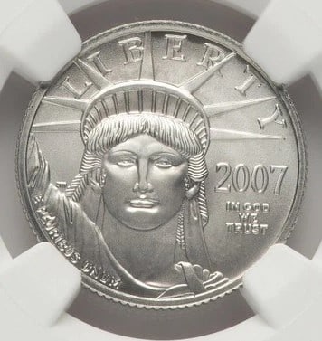2007-W BURNISHED PLATINUM EAGLE 1/4 OZ BROWN LABEL (1 of 2)