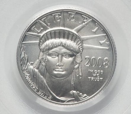 2008-W BURNISHED PLATINUM EAGLE 1/4 OZ BLUE LABEL: 2008-W Burnished Platinum Eagle 1/4 oz Blue Label Year: 2008 Composition: Platinum Denomination: $25 Country of Origin: United States Accessories: None Accessories Notice: When purchasing pre-owned