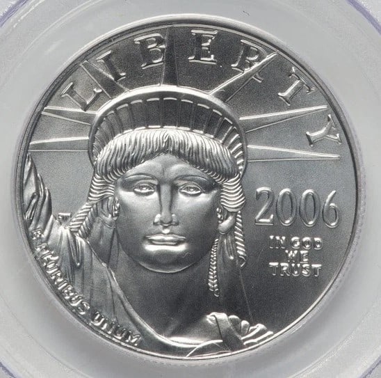 2006-W BURNISHED PLATINUM EAGLE 1 OZ 10TH ANNIVERSARY LABEL (1 of 2)
