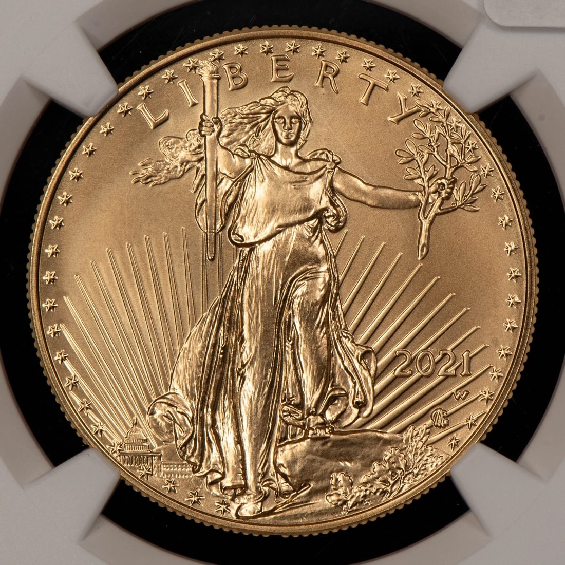 2021-W G$50 1 OZ GOLD AMERICAN EAGLE: 2021-W G$50 1 oz Gold American Eagle Brand/Mint: U.S. Mint Year: 2021 Fineness: 0.9167 Country of Origin: United States Accessories: None Accessories Notice: When purchasing pre-owned goods, please