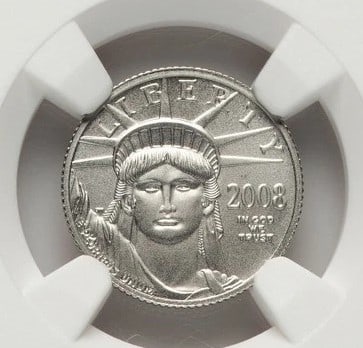 2008-W BURNISHED PLATINUM EAGLE 1/10 OZ BROWN LABEL: 2008-W Burnished Platinum Eagle 1/10 oz Brown Label Year: 2008 Composition: Platinum Denomination: $10 Country of Origin: United States Accessories: None Accessories Notice: When purchasing pre-own