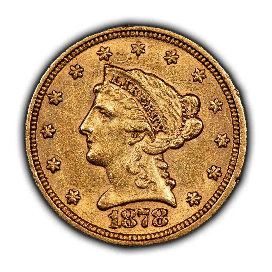 1878 G$2.50 LIBERTY HEAD GOLD QUARTER EAGLE: 1878 G$2.50 Liberty Head Gold Quarter Eagle Brand/Mint: U.S. Mint Year: 1878 Fineness: 0.9 Country of Origin: United States Accessories: None Accessories Notice: When purchasing pre-owned goods, pl