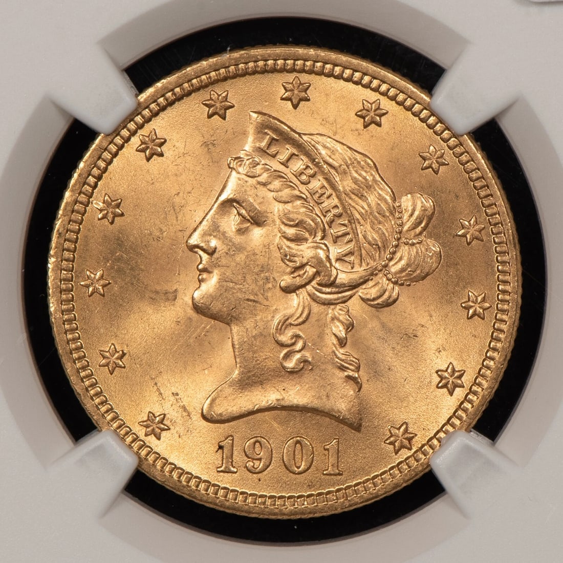 1901 $10 LIBERTY HEAD GOLD EAGLE: 1901 $10 Liberty Head Gold Eagle Brand/Mint: U.S. Mint Year: 1901 Fineness: 0.9 Country of Origin: United States Accessories: None Accessories Notice: When purchasing pre-owned goods, please refer