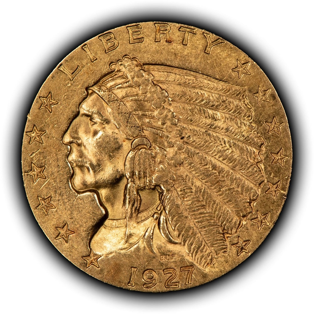 1927 G$2.50 INDIAN HEAD GOLD QUARTER EAGLE: 1927 G$2.50 Indian Head Gold Quarter Eagle Brand/Mint: U.S. Mint Year: 1927 Fineness: 0.9 Country of Origin: United States Accessories: None Accessories Notice: When purchasing pre-owned goods, ple