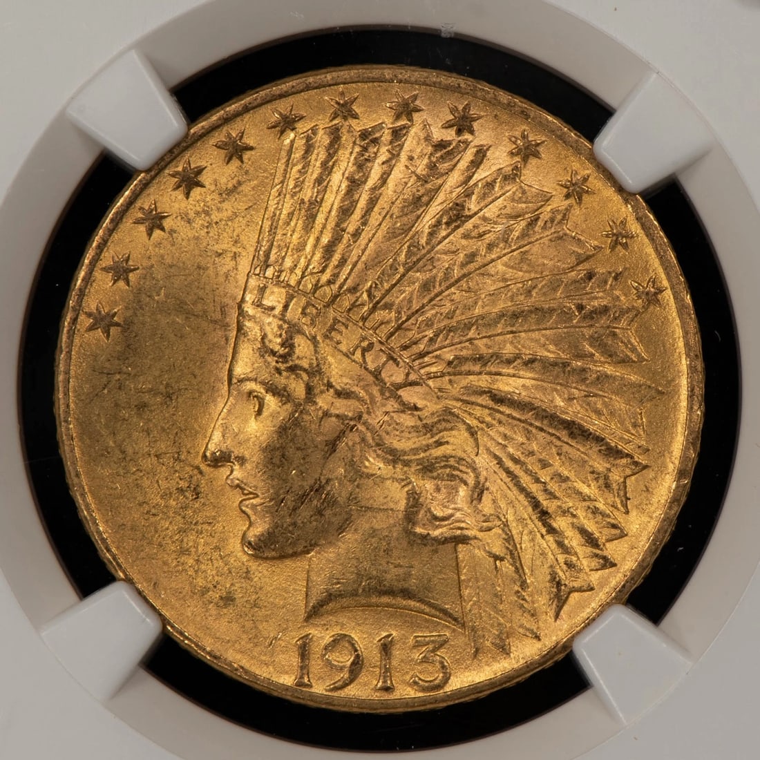 1913 G$10 INDIAN HEAD GOLD EAGLE: 1913 G$10 Indian Head Gold Eagle Brand/Mint: U.S. Mint Year: 1913 Fineness: 0.9 Country of Origin: United States Accessories: None Accessories Notice: When purchasing pre-owned goods, please refer