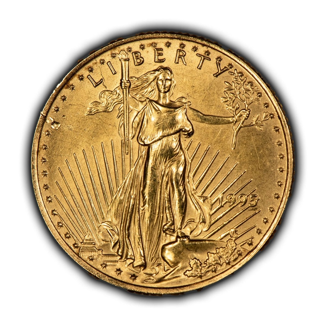 1995 G$10 1/4 OZ GOLD AMERICAN EAGLE: 1995 G$10 1/4 oz Gold American Eagle Brand/Mint: U.S. Mint Year: 1995 Fineness: 0.9167 Country of Origin: United States Accessories: None Accessories Notice: When purchasing pre-owned goods, please