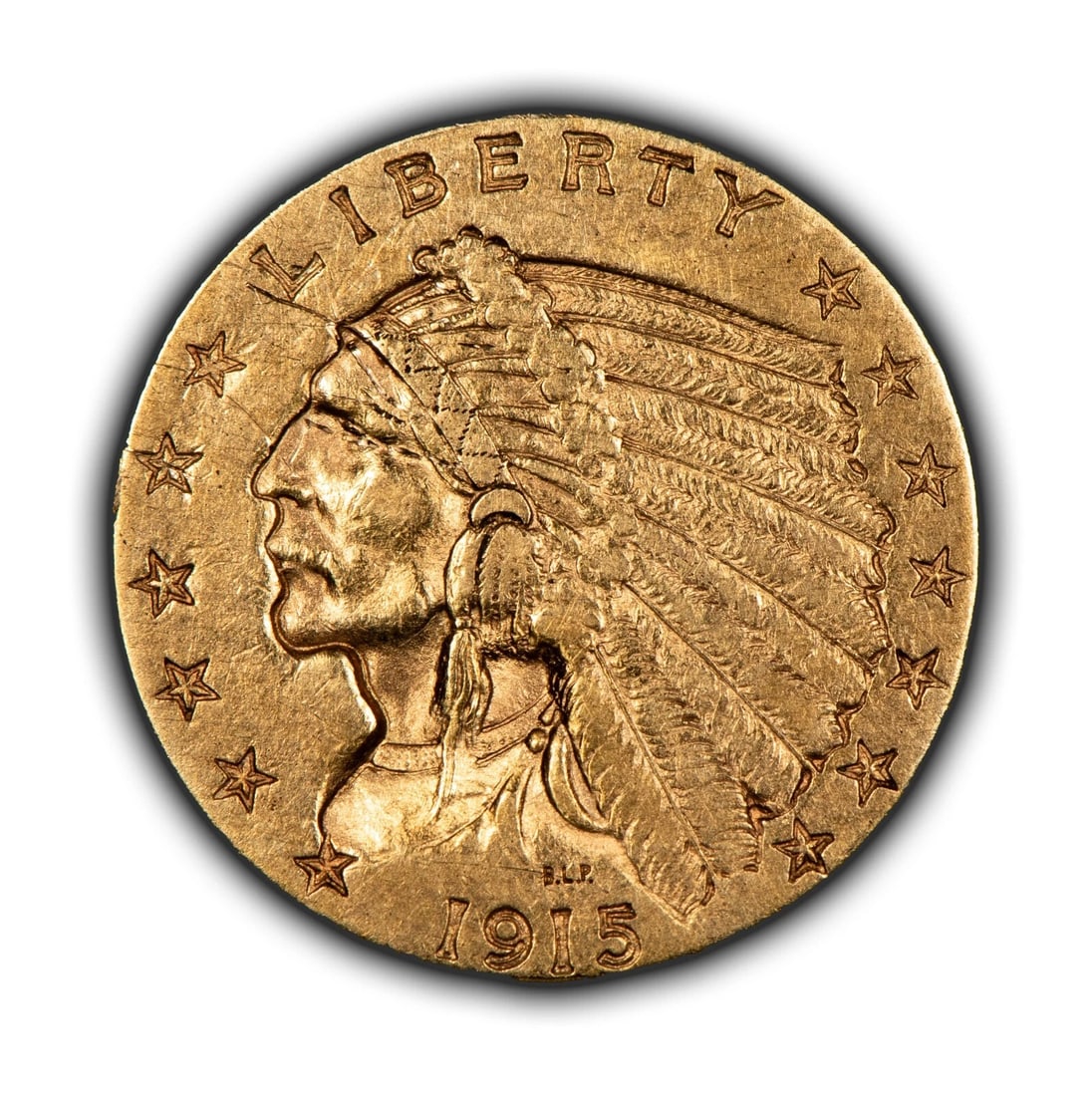 1915 G$2.50 INDIAN HEAD GOLD QUARTER EAGLE: 1915 G$2.50 Indian Head Gold Quarter Eagle Brand/Mint: U.S. Mint Year: 1915 Fineness: 0.9 Country of Origin: United States Accessories: None Accessories Notice: When purchasing pre-owned goods, ple