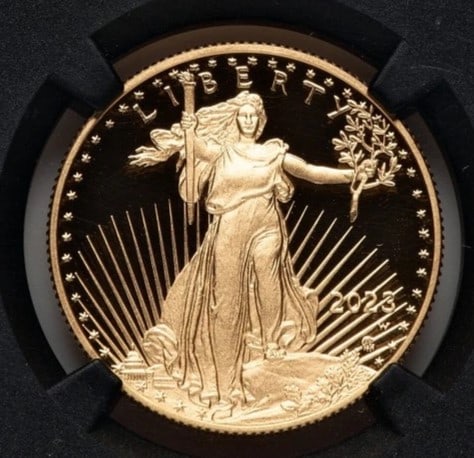 2023-W PROOF GOLD EAGLE 1/2 OZ MILES STANDISH: 2023-W Proof Gold Eagle 1/2 oz Miles Standish Year: 2023 Composition: GOLD Denomination: $25 Country of Origin: United States Accessories: None Accessories Notice: When purchasing pre-owned goods,