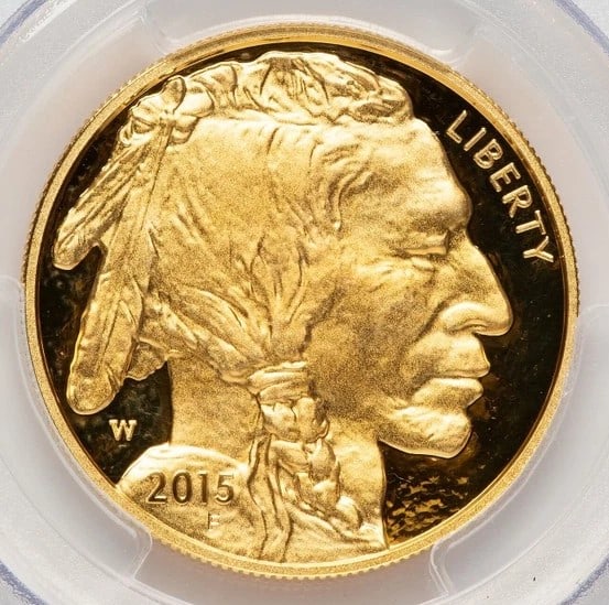 2015-W PROOF GOLD BUFFALO 1 OZ FS BISON LABEL: 2015-W Proof Gold Buffalo 1 oz FS Bison Label Year: 2015 Composition: GOLD Denomination: $50 Country of Origin: United States Accessories: None Accessories Notice: When purchasing pre-owned goods,