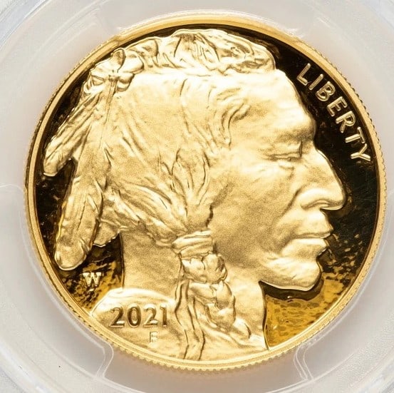 2021-W PROOF GOLD BUFFALO 1 OZ FS BISON LABEL: 2021-W Proof Gold Buffalo 1 oz FS Bison Label Year: 2021 Composition: GOLD Denomination: $50 Country of Origin: United States Accessories: None Accessories Notice: When purchasing pre-owned goods,