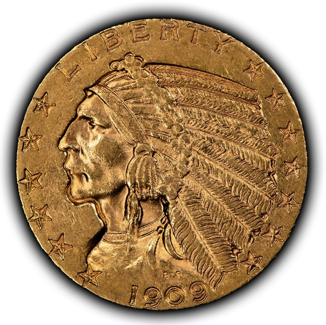 1909 G$5 INDIAN HEAD GOLD HALF EAGLE LUSTER: 1909 G$5 Indian Head Gold Half Eagle Luster Brand/Mint: U.S. Mint Year: 1909 Fineness: 0.9 Country of Origin: United States Accessories: None Accessories Notice: When purchasing pre-owned goods, pl
