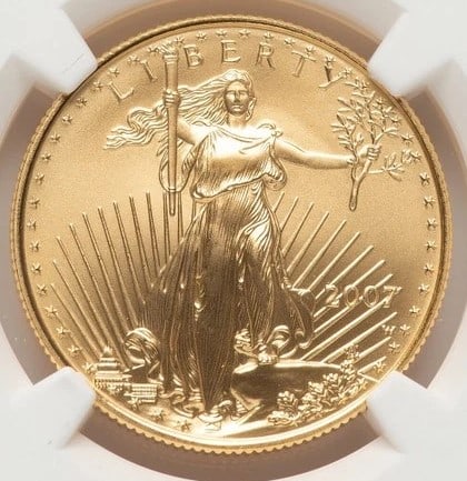 2007-W BURNISHED GOLD EAGLE 1/2 OZ BROWN LABEL: 2007-W Burnished Gold Eagle 1/2 oz Brown Label Year: 2007 Composition: GOLD Denomination: $25 Country of Origin: United States Accessories: None Accessories Notice: When purchasing pre-owned goods,