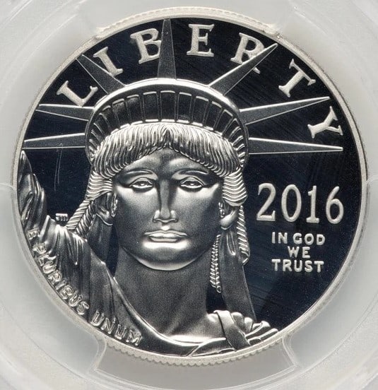 2016-W PROOF PLATINUM EAGLE 1 OZ FDI JOHN MERCANTI: 2016-W Proof Platinum Eagle 1 oz FDI John Mercanti Year: 2016 Composition: Platinum Denomination: $100 Country of Origin: United States Accessories: None Accessories Notice: When purchasing pre-own