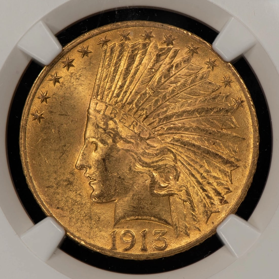 1913 G$10 INDIAN HEAD GOLD EAGLE: 1913 G$10 Indian Head Gold Eagle Brand/Mint: U.S. Mint Year: 1913 Fineness: 0.9 Country of Origin: United States Accessories: None Accessories Notice: When purchasing pre-owned goods, please refer