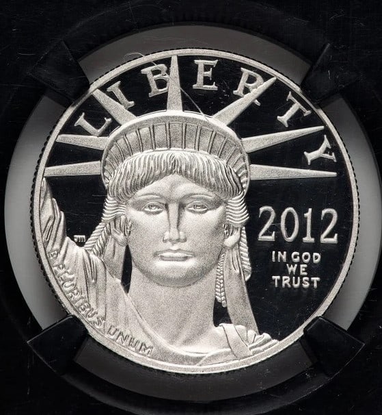 2012-W PROOF PLATINUM EAGLE 1 OZ BLACK LABEL: 2012-W Proof Platinum Eagle 1 oz Black Label Year: 2012 Composition: Platinum Denomination: $100 Country of Origin: United States Accessories: None Accessories Notice: When purchasing pre-owned