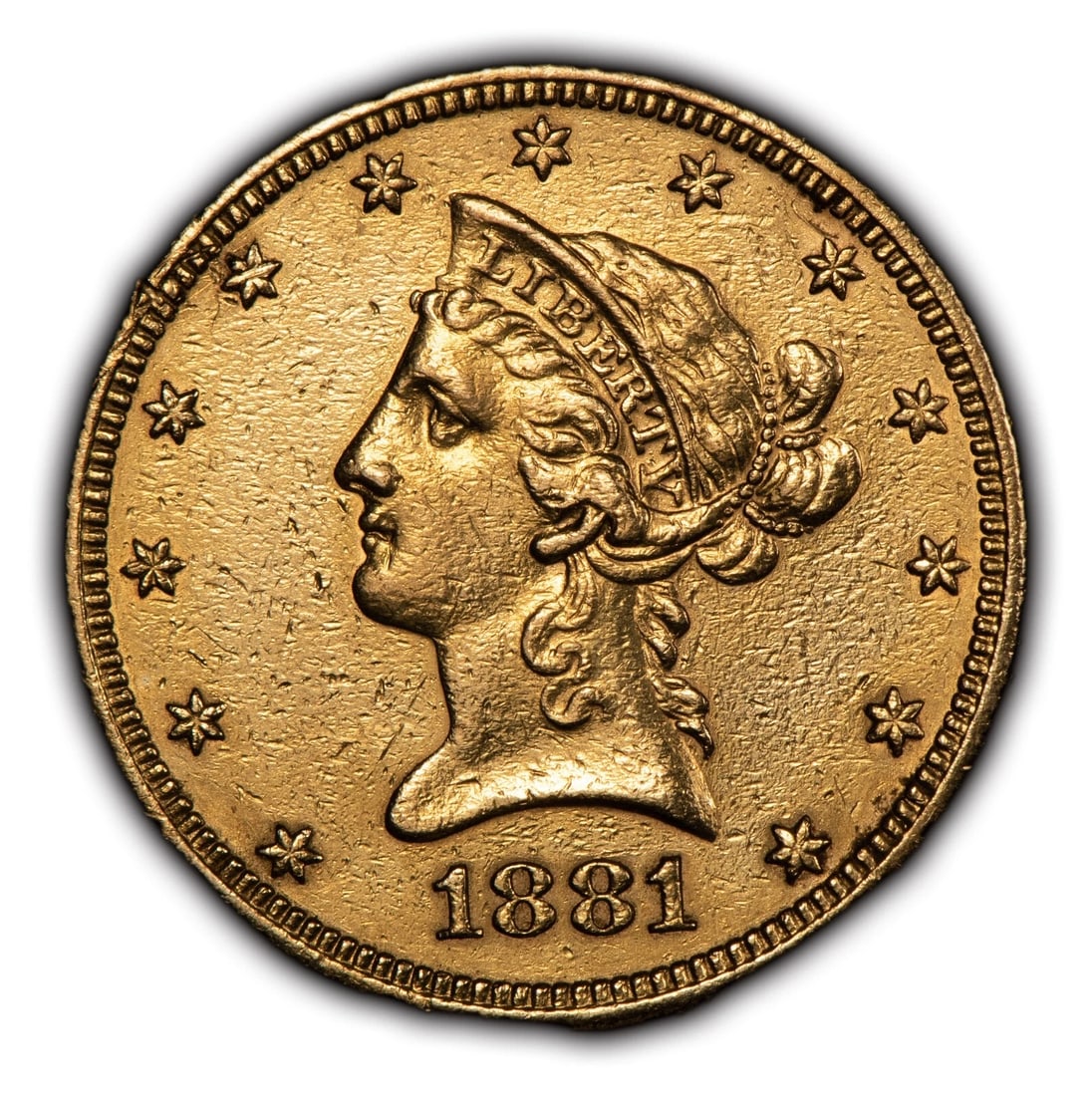 1881-S G$10 LIBERTY HEAD GOLD EAGLE: 1881-S G$10 Liberty Head Gold Eagle Brand/Mint: U.S. Mint Year: 1881 Fineness: 0.9 Country of Origin: United States Accessories: None Accessories Notice: When purchasing pre-owned goods, please ref
