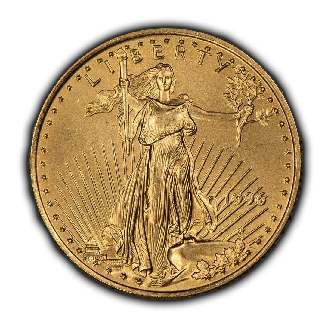 1996 $10 1/4 OZ GOLD AMERICAN EAGLE - QUARTER OUNCE - KEY DATE: 1996 $10 1/4 oz Gold American Eagle - Quarter Ounce - Key Date Brand/Mint: U.S. Mint Year: 1996 Fineness: 0.9167 Country of Origin: United States Accessories: None Accessories Notice: When purchasi
