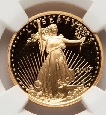2007-W PROOF GOLD EAGLE 1/4 OZ RED BOOK: 2007-W Proof Gold Eagle 1/4 oz Red Book Year: 2007 Composition: GOLD Denomination: $10 Country of Origin: United States Accessories: None Accessories Notice: When purchasing pre-owned goods, please
