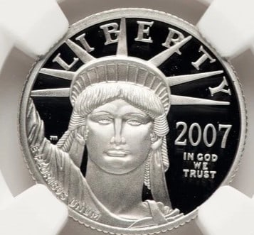 2007-W PROOF PLATINUM EAGLE 1/4 OZ BROWN LABEL (1 of 2)