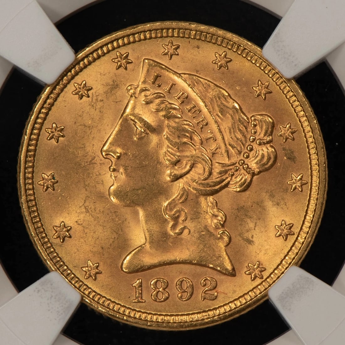1892 G$5 LIBERTY HEAD GOLD HALF EAGLE: 1892 G$5 Liberty Head Gold Half Eagle Brand/Mint: U.S. Mint Year: 1892 Fineness: 0.9 Country of Origin: United States Accessories: None Accessories Notice: When purchasing pre-owned goods, please r