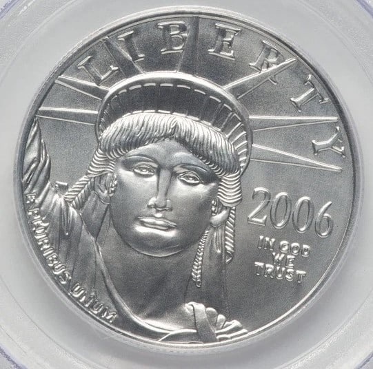 2006-W BURNISHED PLATINUM EAGLE 1 OZ FS FLAG: 2006-W Burnished Platinum Eagle 1 oz FS Flag Year: 2006 Composition: Platinum Denomination: $100 Country of Origin: United States Accessories: None Accessories Notice: When purchasing pre-owned goo