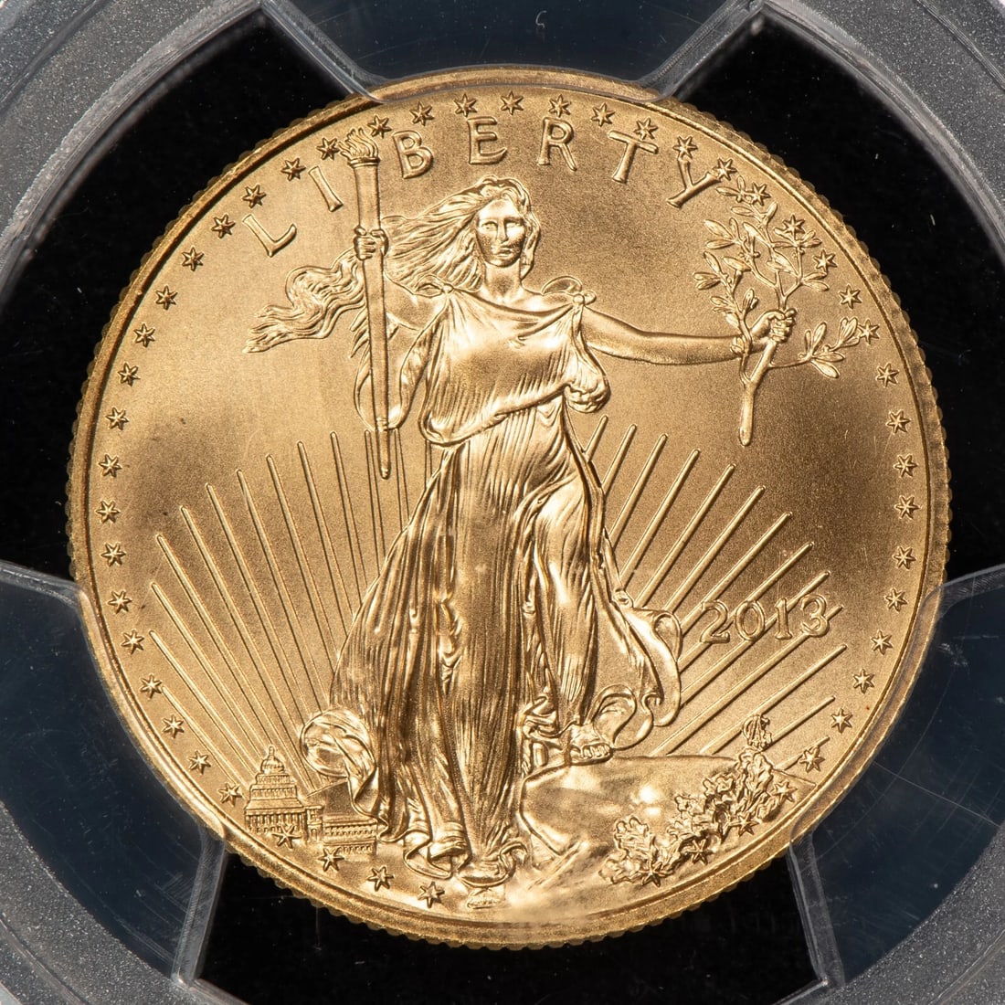 2013 G$25 1/2 OZ GOLD AMERICAN EAGLE - PHILIP DIEHL LABEL: 2013 G$25 1/2 oz Gold American Eagle - Philip Diehl Label Brand/Mint: U.S. Mint Year: 2013 Fineness: 0.9167 Country of Origin: United States Accessories: None Accessories Notice: When purchasing pr