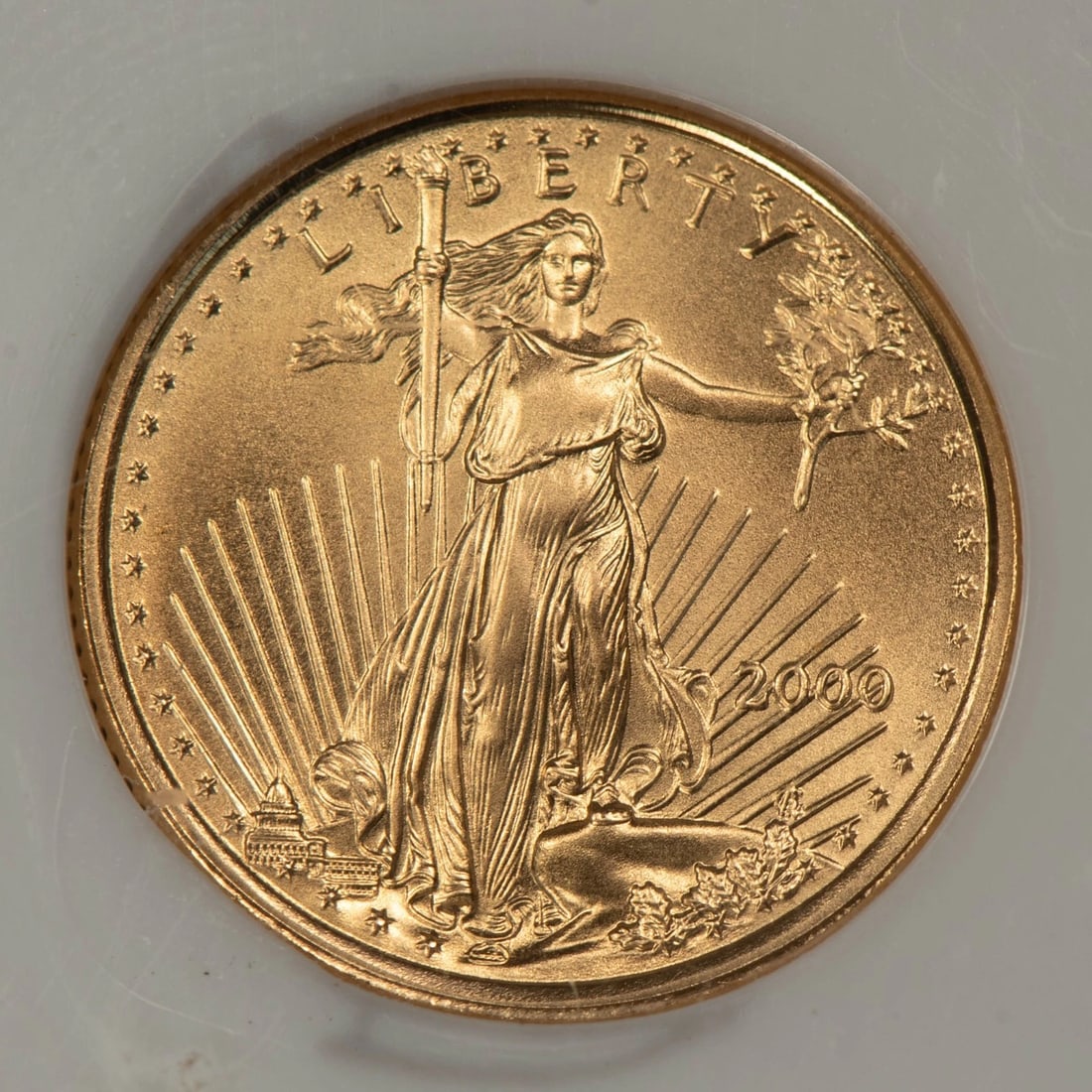 2000 G$5 1/10 OZ GOLD AMERICAN EAGLE: 2000 G$5 1/10 oz Gold American Eagle Brand/Mint: U.S. Mint Year: 2000 Fineness: 0.9167 Country of Origin: United States Accessories: None Accessories Notice: When purchasing pre-owned goods, please
