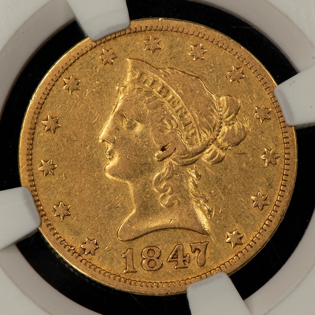 1847-O G$10 LIBERTY HEAD GOLD EAGLE: 1847-O G$10 Liberty Head Gold Eagle Brand/Mint: U.S. Mint Year: 1847 Fineness: 0.9 Country of Origin: United States Accessories: None Accessories Notice: When purchasing pre-owned goods, please ref