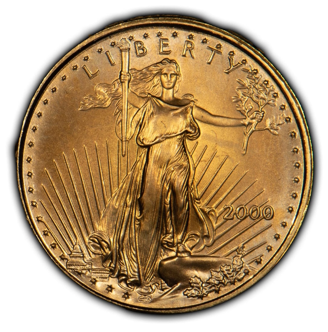 2000 G$5 1/10 OZ GOLD AMERICAN EAGLE: 2000 G$5 1/10 oz Gold American Eagle Brand/Mint: U.S. Mint Year: 2000 Fineness: 0.9167 Country of Origin: United States Accessories: None Accessories Notice: When purchasing pre-owned goods, please