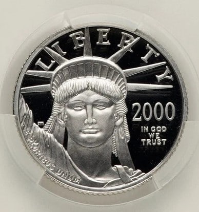 2000-W $25 QUARTER-OUNCE PLATINUM EAGLE: 2000-W $25 Quarter-Ounce Platinum Eagle Year: 2000 Composition: Platinum Denomination: $25 Country of Origin: United States Accessories: None Accessories Notice: When purchasing pre-owned goods, pl