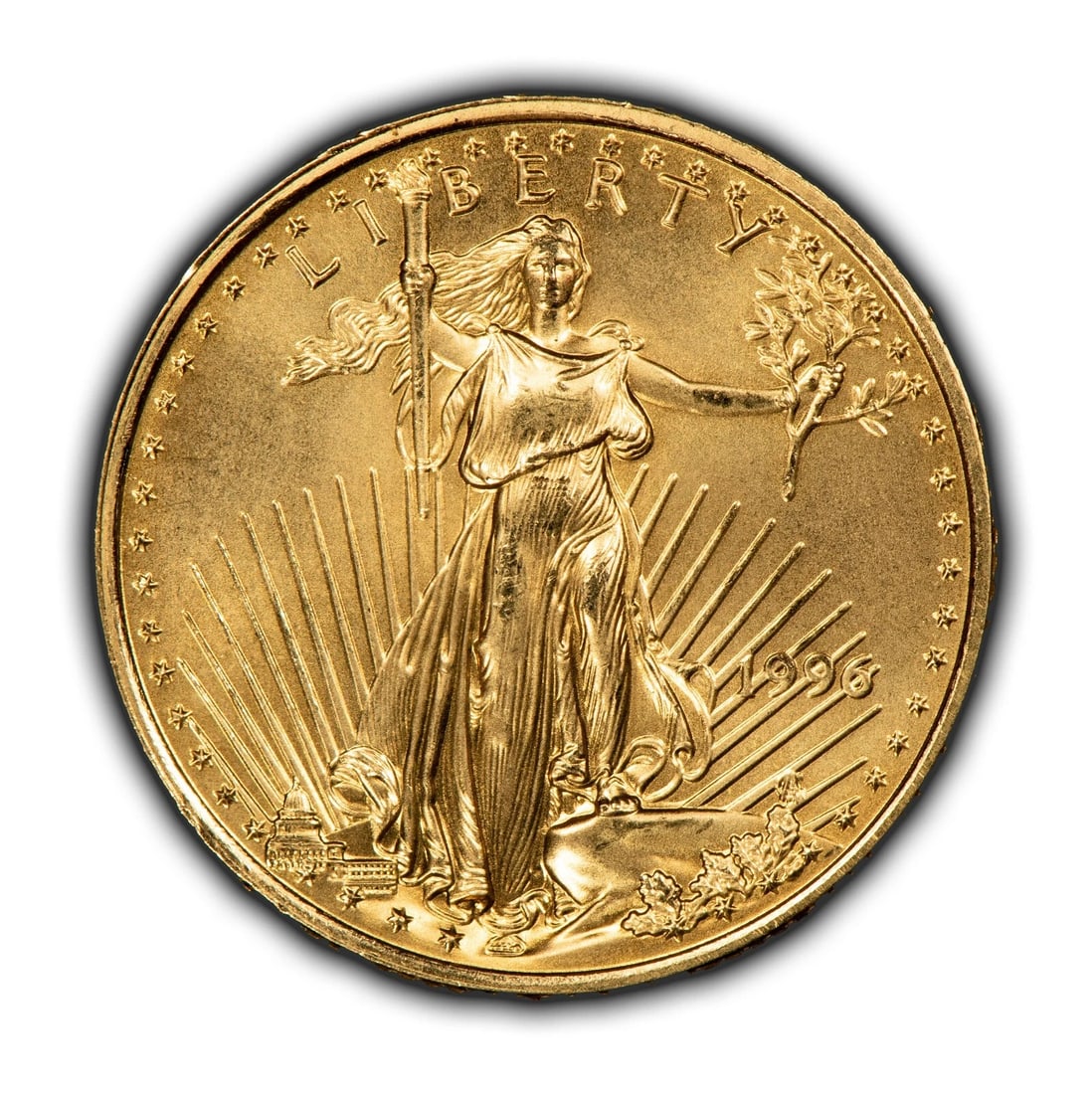 1996 G$10 1/4 OZ GOLD AMERICAN EAGLE: 1996 G$10 1/4 oz Gold American Eagle Brand/Mint: U.S. Mint Year: 1996 Fineness: 0.9167 Country of Origin: United States Accessories: None Accessories Notice: When purchasing pre-owned goods, please