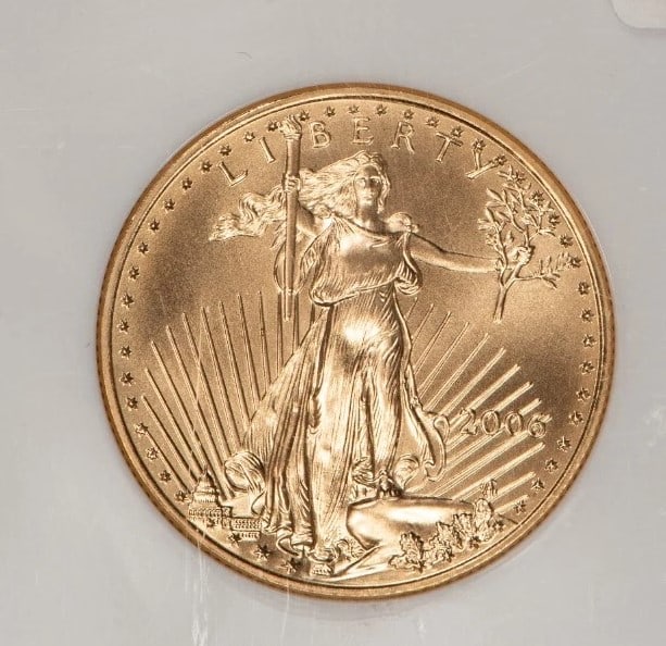 2006 G$25 1/2 OZ GOLD AMERICAN EAGLE: 2006 G$25 1/2 oz Gold American Eagle Brand/Mint: U.S. Mint Year: 2006 Fineness: 0.9167 Country of Origin: United States Accessories: None Accessories Notice: When purchasing pre-owned goods, please