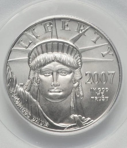 2007-W BURNISHED PLATINUM EAGLE 1/2 OZ FS FLAG: 2007-W Burnished Platinum Eagle 1/2 oz FS Flag Year: 2007 Composition: Platinum Denomination: $50 Country of Origin: United States Accessories: None Accessories Notice: When purchasing pre-owned go