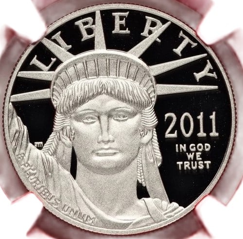 2011-W PROOF PLATINUM EAGLE 1 OZ MIKE CASTLE RED CORE: 2011-W Proof Platinum Eagle 1 oz Mike Castle Red Core Year: 2011 Composition: Platinum Denomination: $100 Country of Origin: United States Accessories: None Accessories Notice: When purchasing pre-