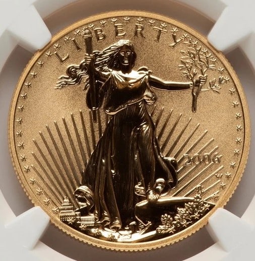 2006-W REVERSE PROOF GOLD EAGLE 1 OZ 20TH ANNIVERSARY: 2006-W Reverse Proof Gold Eagle 1 oz 20th Anniversary Year: 2006 Composition: GOLD Denomination: $50 Country of Origin: United States Accessories: None Accessories Notice: When purchasing pre-owned