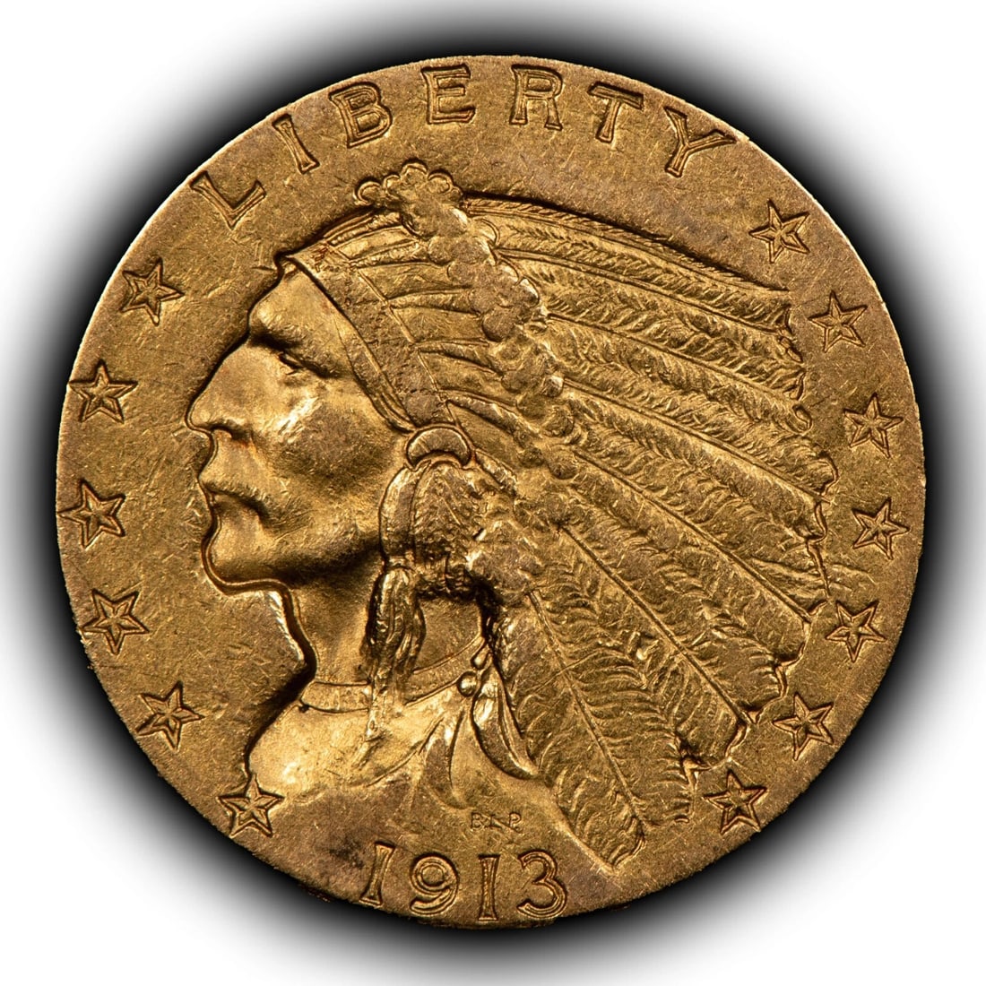 1913 G$2.50 INDIAN HEAD GOLD QUARTER EAGLE: 1913 G$2.50 Indian Head Gold Quarter Eagle Brand/Mint: U.S. Mint Year: 1913 Fineness: 0.9 Country of Origin: United States Accessories: None Accessories Notice: When purchasing pre-owned goods, ple