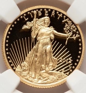 2012-W PROOF GOLD EAGLE 1/4 OZ RED BOOK: 2012-W Proof Gold Eagle 1/4 oz Red Book Year: 2012 Composition: GOLD Denomination: $10 Country of Origin: United States Accessories: None Accessories Notice: When purchasing pre-owned goods, please