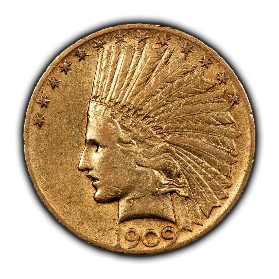 1909 G$10 INDIAN HEAD GOLD EAGLE: 1909 G$10 Indian Head Gold Eagle Brand/Mint: U.S. Mint Year: 1909 Fineness: 0.9 Country of Origin: United States Accessories: None Accessories Notice: When purchasing pre-owned goods, please refer