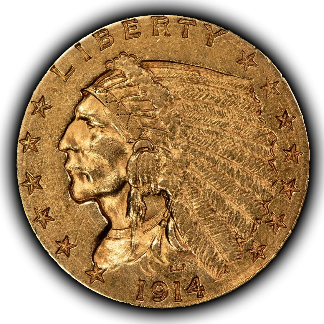 1914-D G$2.50 INDIAN HEAD GOLD QUARTER EAGLE: 1914-D G$2.50 Indian Head Gold Quarter Eagle Brand/Mint: U.S. Mint Year: 1914 Fineness: 0.9 Country of Origin: United States Accessories: None Accessories Notice: When purchasing pre-owned goods, p