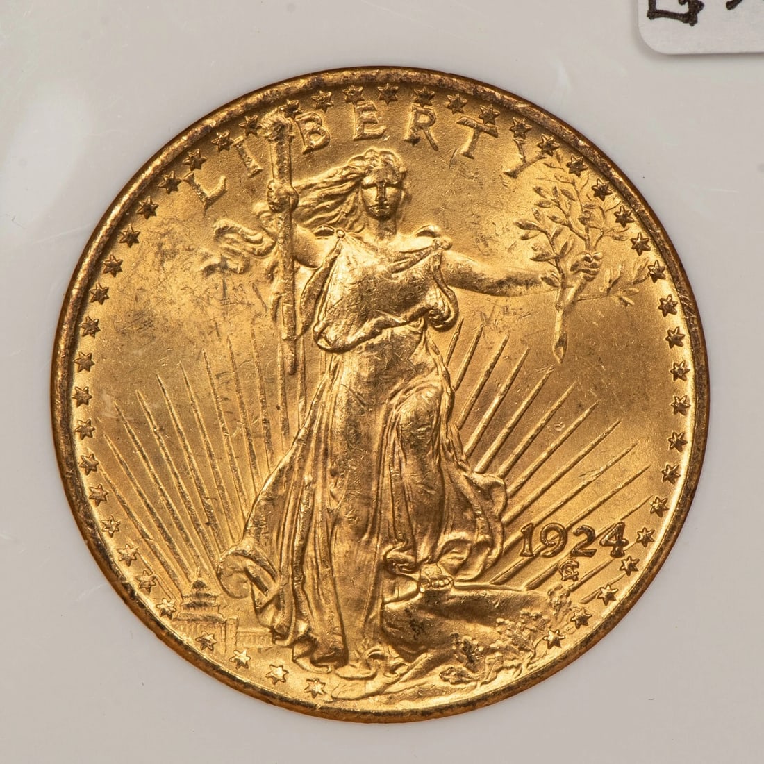 1924 $20 SAINT-GAUDENS GOLD DOUBLE EAGLE: 1924 $20 Saint-Gaudens Gold Double Eagle Brand/Mint: U.S. Mint Year: 1924 Fineness: 0.9 Country of Origin: United States Accessories: None Accessories Notice: When purchasing pre-owned goods, pleas