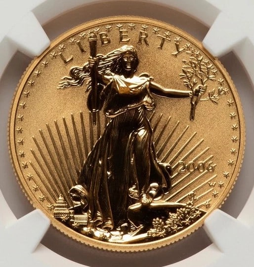 2006-W REVERSE PROOF GOLD EAGLE 1 OZ EAGLE ANNIVERSARY LABEL: 2006-W Reverse Proof Gold Eagle 1 oz Eagle Anniversary Label Year: 2006 Composition: GOLD Denomination: $50 Country of Origin: United States Accessories: None Accessories Notice: When purchasing pr