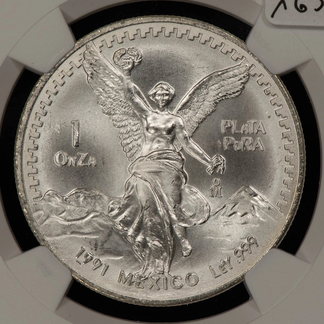 1991-MO MEXICO 1 OZ SILVER LIBERTAD - TYPE 2 SMALL ONZA: 1991-Mo Mexico 1 oz Silver Libertad - Type 2 Small OnZa Brand/Mint: Mexican Mint Year: 1991 Fineness: 0.999 Country of Origin: Mexico Accessories: None Accessories Notice: When purchasing pre-owned