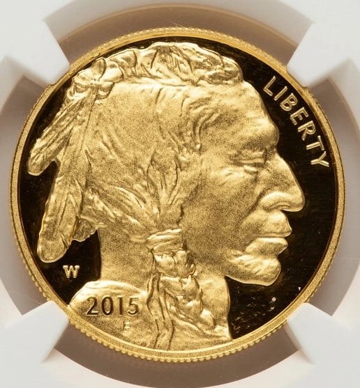 2015-W PROOF GOLD BUFFALO 1 OZ ER BISON LABEL: 2015-W Proof Gold Buffalo 1 oz ER Bison Label Year: 2015 Composition: GOLD Denomination: $50 Country of Origin: United States Accessories: None Accessories Notice: When purchasing pre-owned goods,