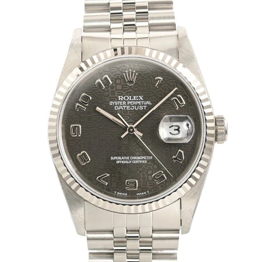 ROLEX DATEJUST GRAY WATCH: Rolex Datejust Gray Watch Brand: ROLEX Type/Style: Wristwatch Material: Band Material Stainless Steel/White Gold/ Case Material N/A Color: Dial Color Gray Size: Wrist Size 18.5cm Case Size 36mm Ac