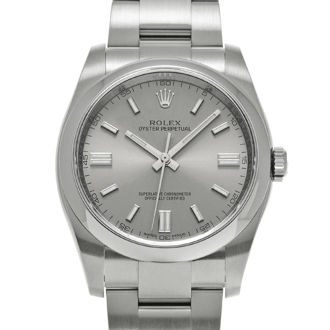 ROLEX OYSTER PERPETUAL SILVER WATCH: Rolex Oyster Perpetual Silver Watch Brand: ROLEX Type/Style: Wristwatch Material: Band Material Stainless Case Material Sapphire Crystal Color: Dial Color Size: Wrist Size 18.5cm Case Size 36 x 36 mm