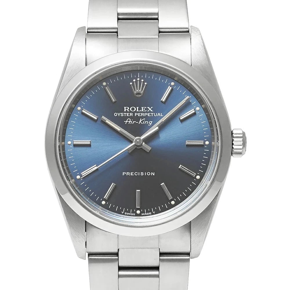 ROLEX AIR KING BLUE WATCH: Rolex Air King Blue Watch Brand: ROLEX Type/Style: Wristwatch Material: Case Material N/A Band Material Stainless Steel Color: Dial Color Blue Size: Case Size 34mm x 34mm Accessories: None