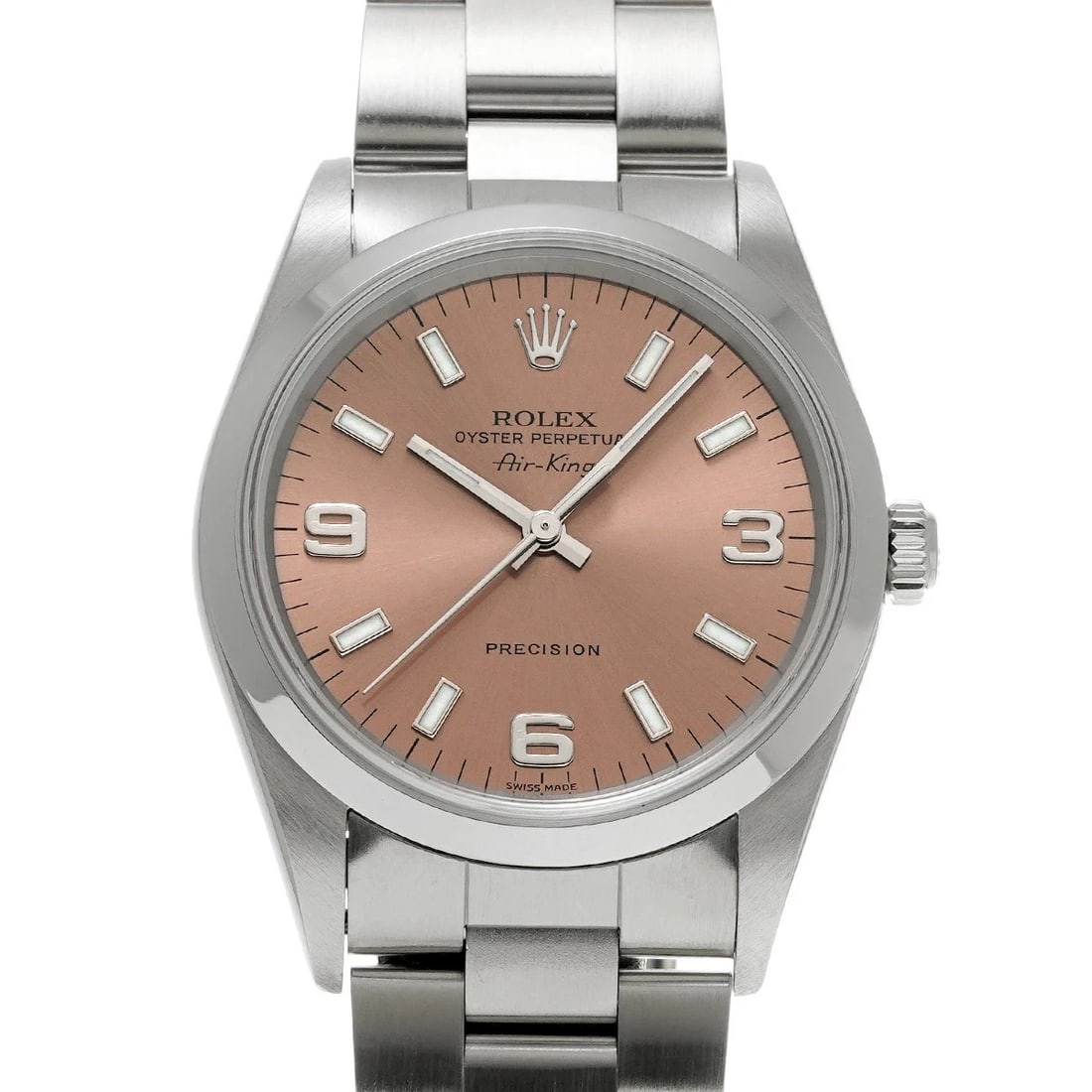 ROLEX AIR KING PINK WATCH: Rolex Air King Pink Watch Brand: ROLEX Type/Style: Wristwatch Material: Band Material Stainless Case Material Sapphire Crystal Color: Dial Color Pink Size: Wrist Size 18cm Case Size 34 x 34 mm Acc