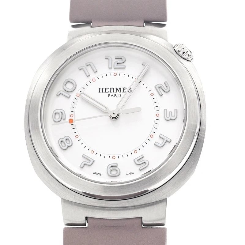 HERMES WHITE WATCH: Hermes White Watch Brand: HERMES Type/Style: Wristwatch Material: Band Material Stainless Steel Rubber Strap Case Material N/A Color: Dial Color White Size: Wrist Size 16.5cm Case Size 36mm